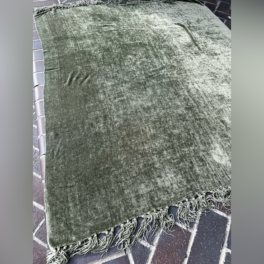 Olive Green Chenille Throw Blanket - Picture 5 of 16